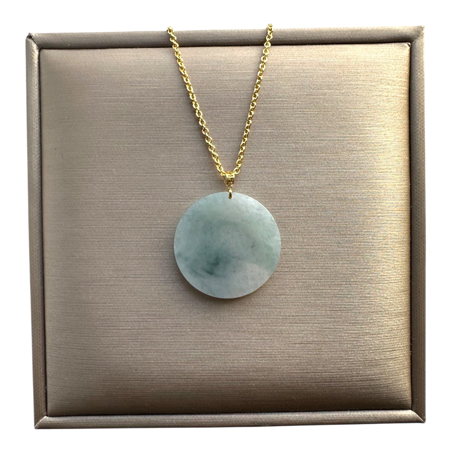 Blue Jadeite Round Pendant - 18K Gold Hook