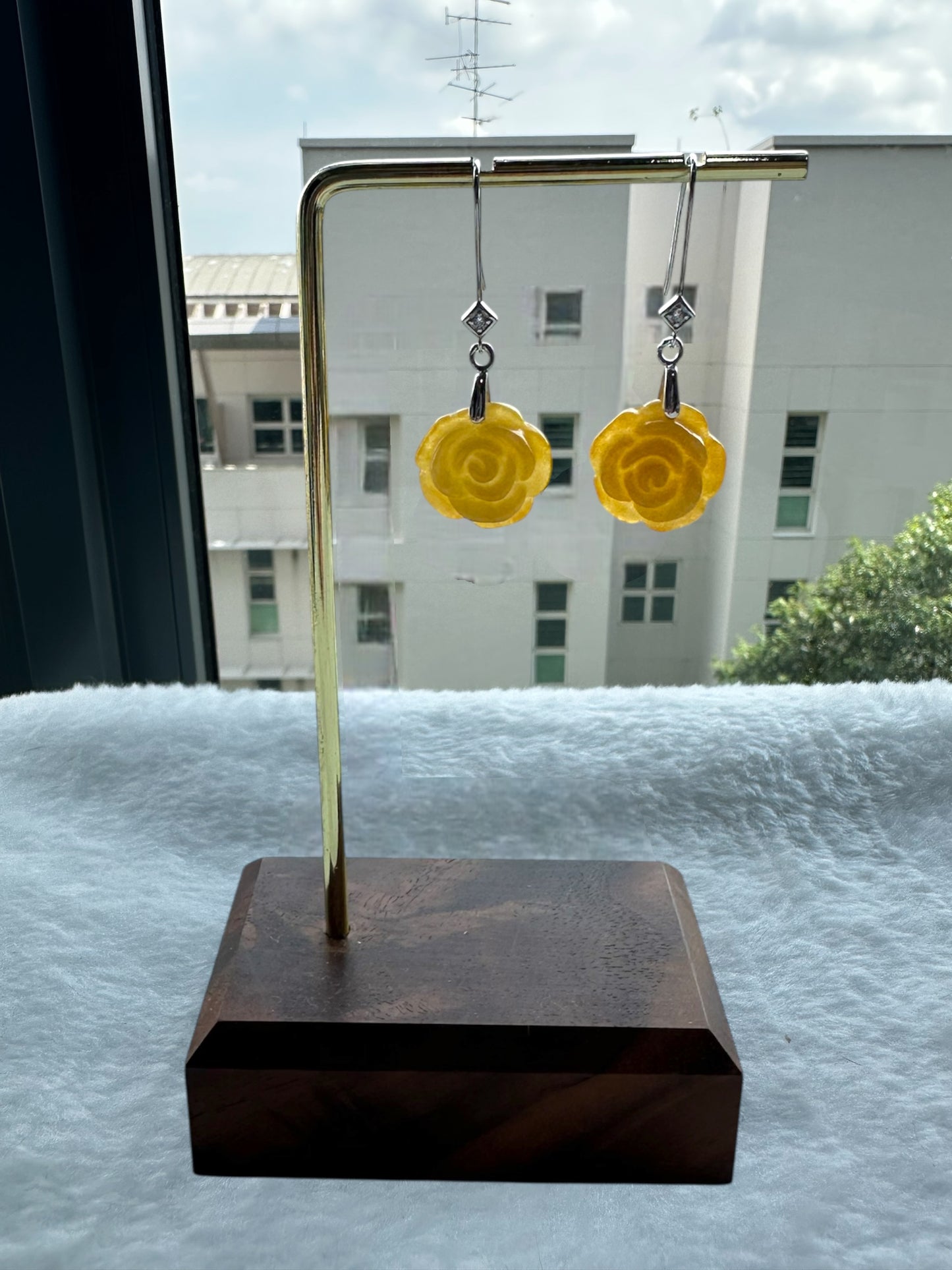 Yellow Jadeite Rose Earring Hooks