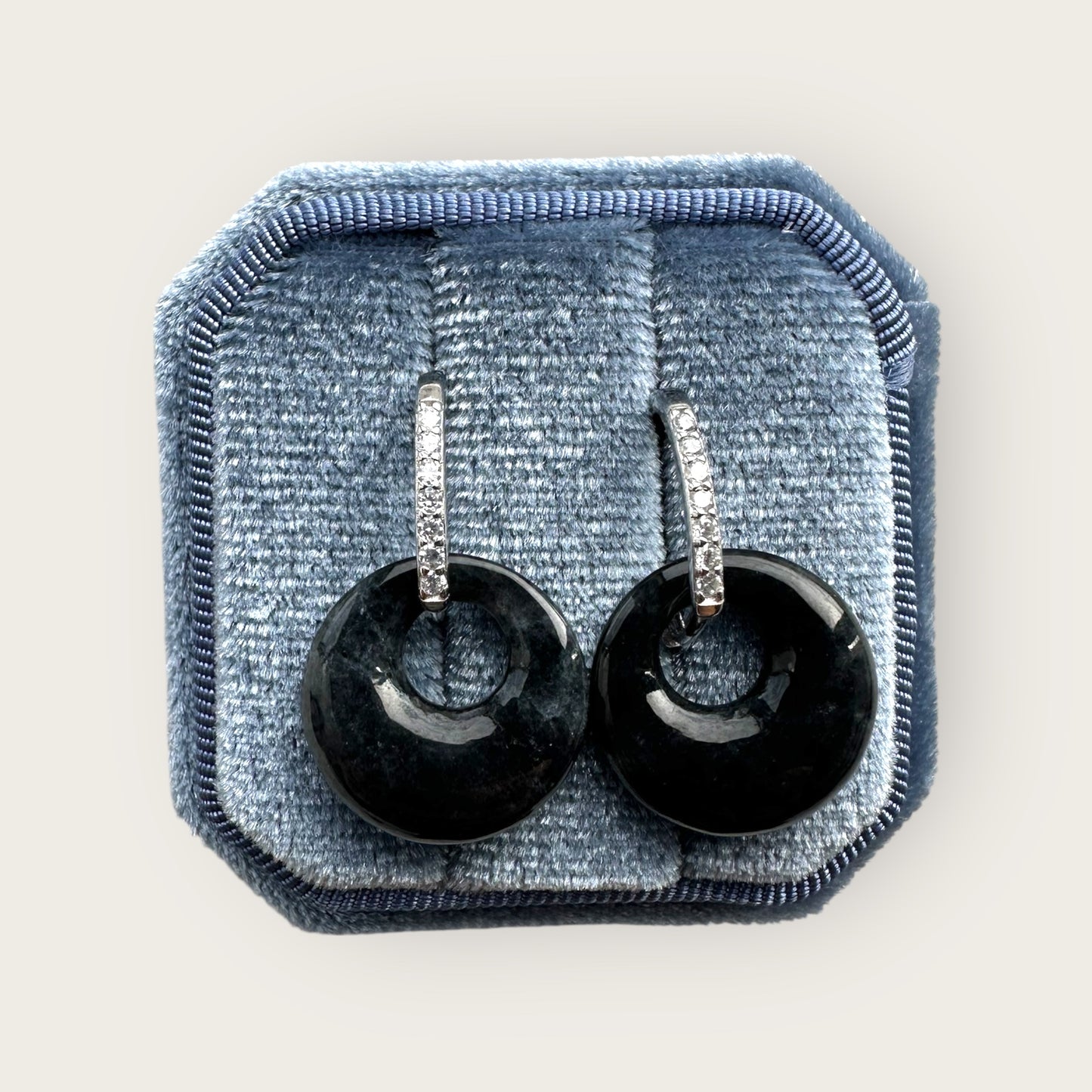 Black Jadeite (Wuji) Princess Cut Huggies