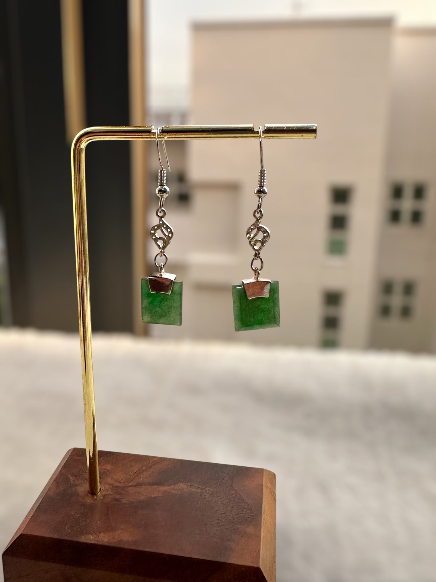 Green Square Jadeite Earring Hooks