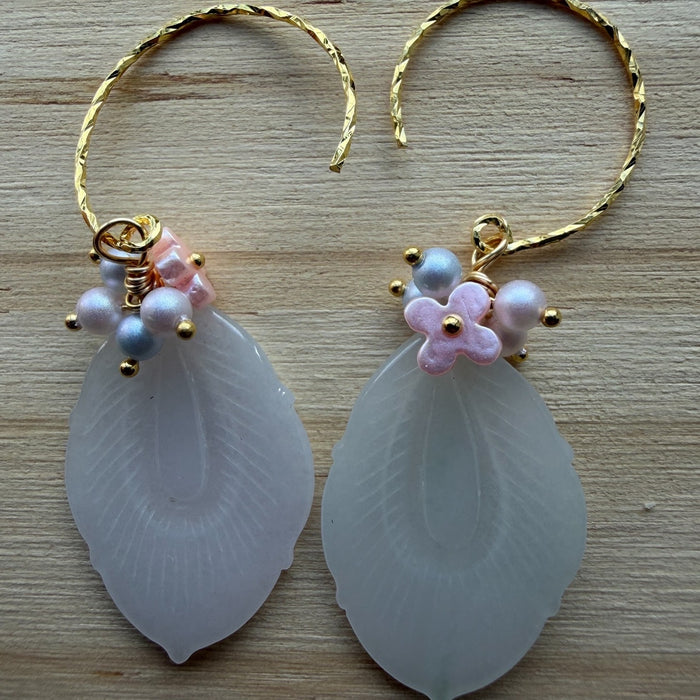 White Feather Jadeite Earring Hooks