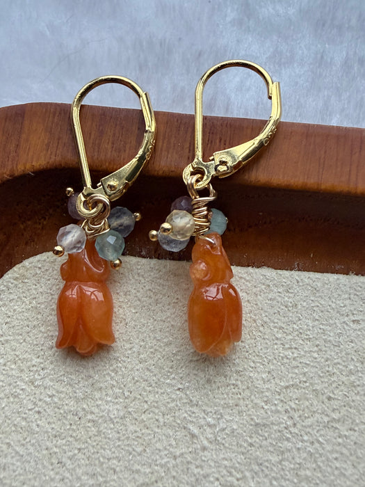 Orange Magnolia Jadeite Earring Hooks