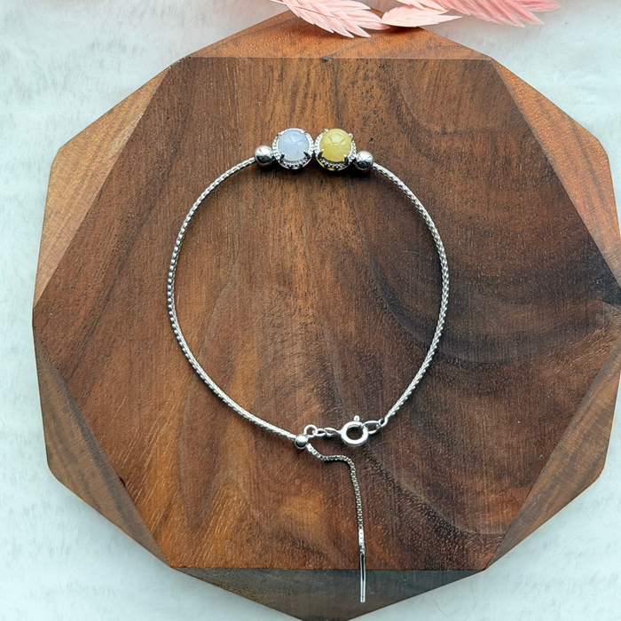 Yellow Purple Cabochon Jadeite Bracelet