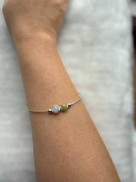 Yellow Purple Cabochon Jadeite Bracelet