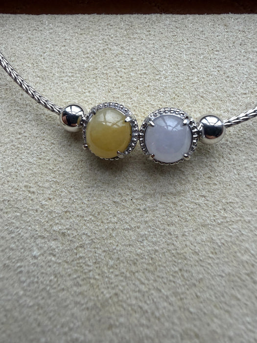 Yellow Purple Cabochon Jadeite Bracelet