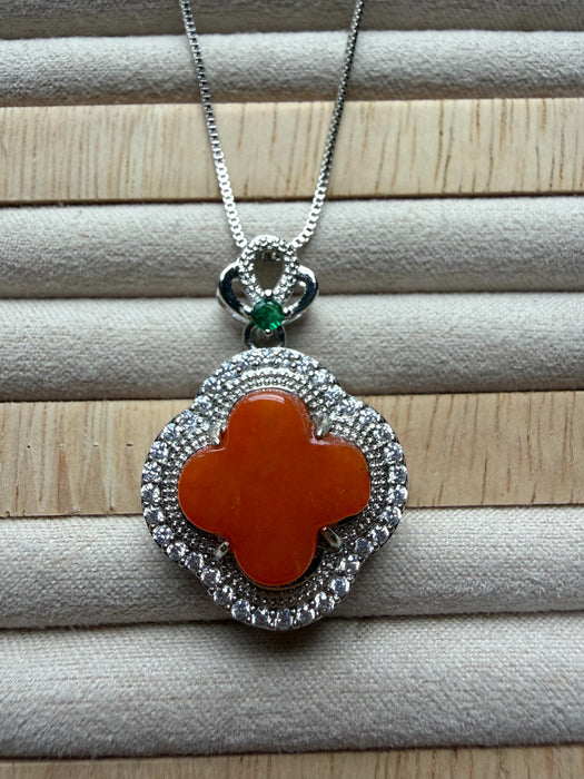 Orange Jadeite Clover Necklace