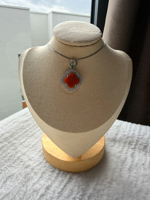 Orange Jadeite Clover Necklace