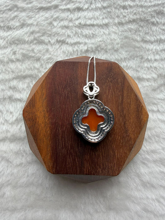 Orange Jadeite Clover Necklace