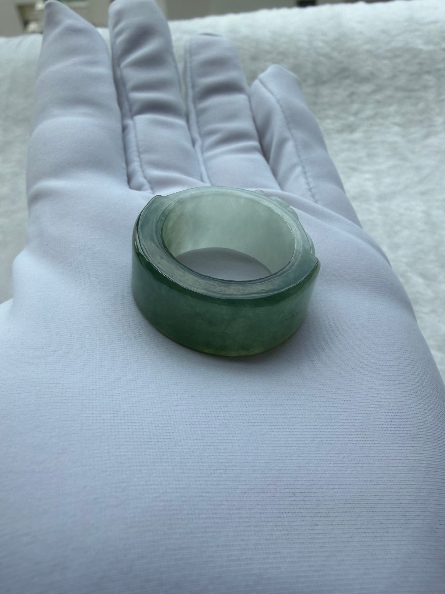 Green Carved Jadeite Ring