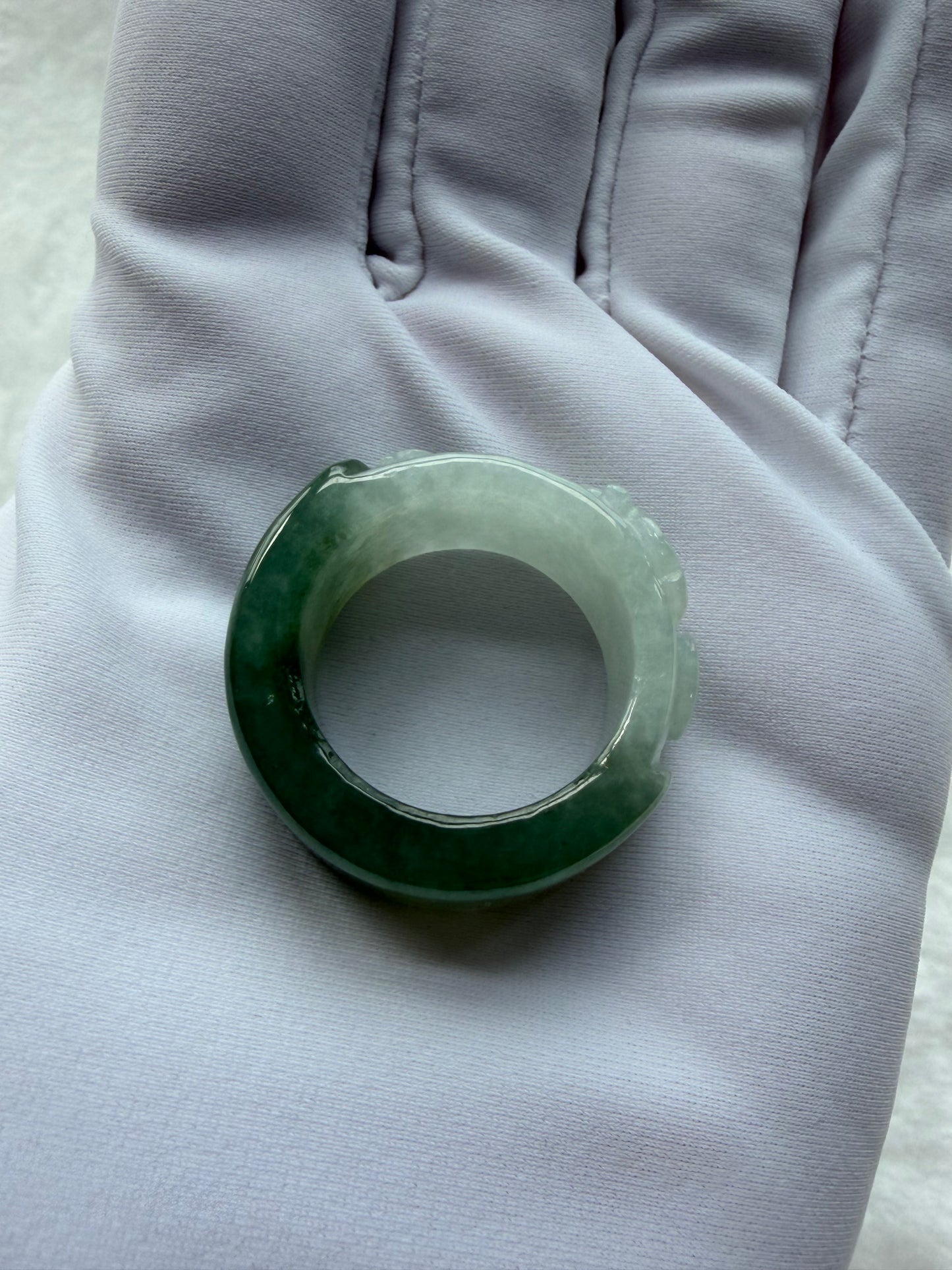 Green Carved Jadeite Ring
