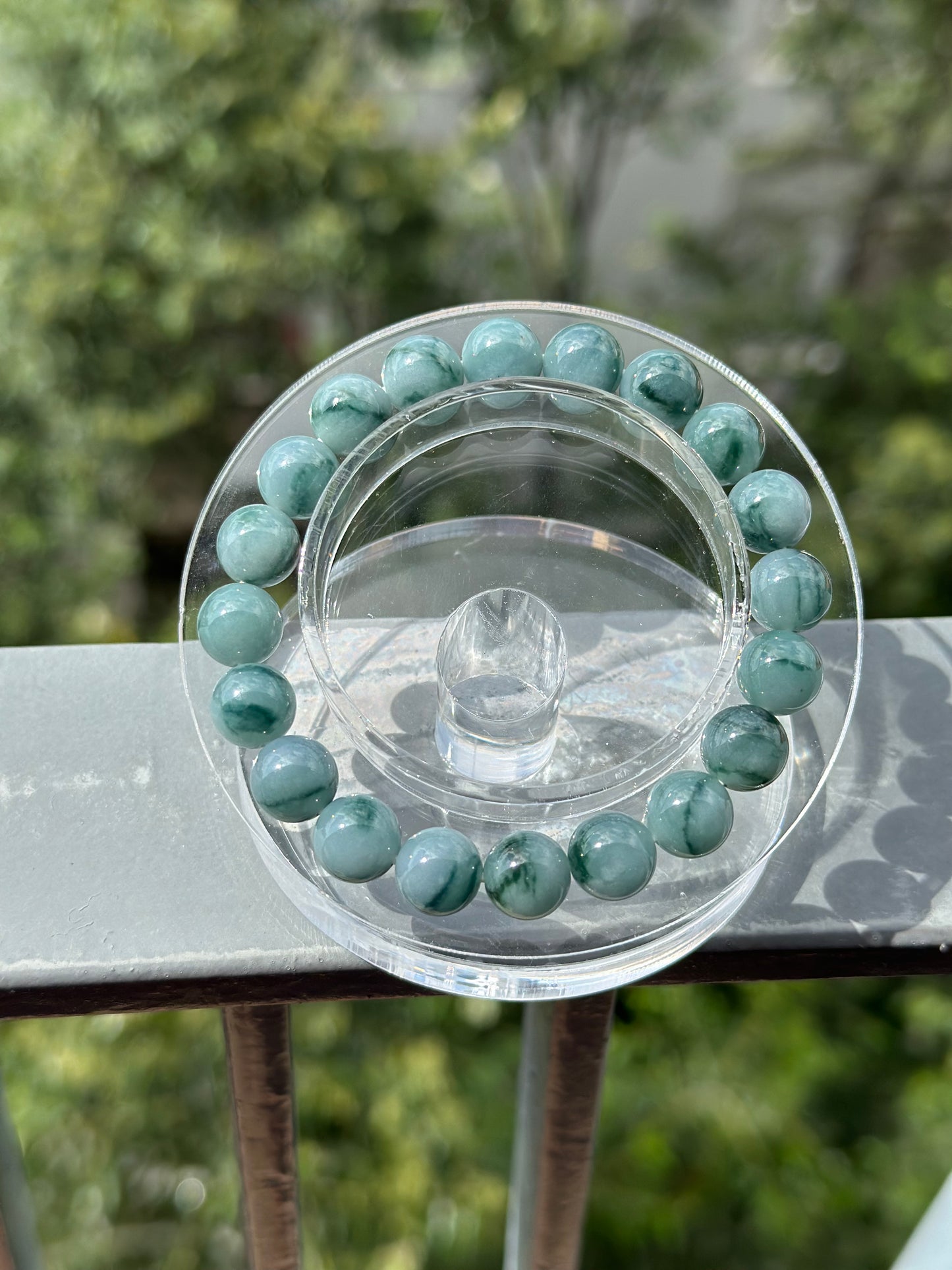 Blue Jadeite Floating Flowers Bead Bracelet