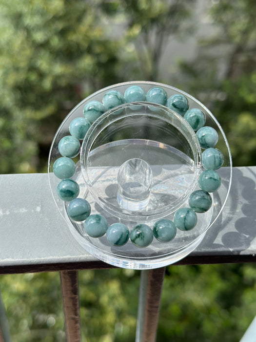 Blue Jadeite Floating Flowers Bead Bracelet