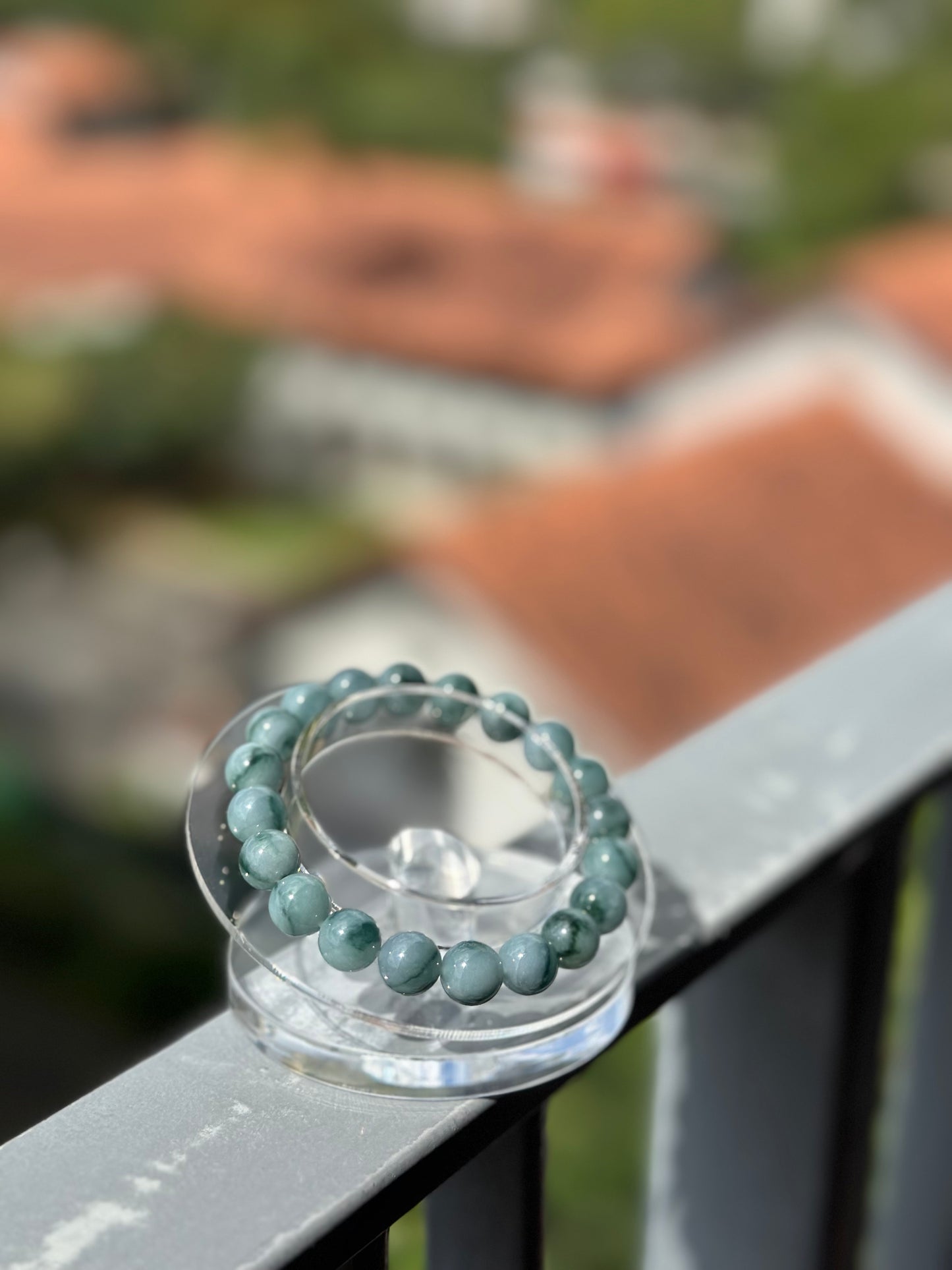 Blue Jadeite Floating Flowers Bead Bracelet