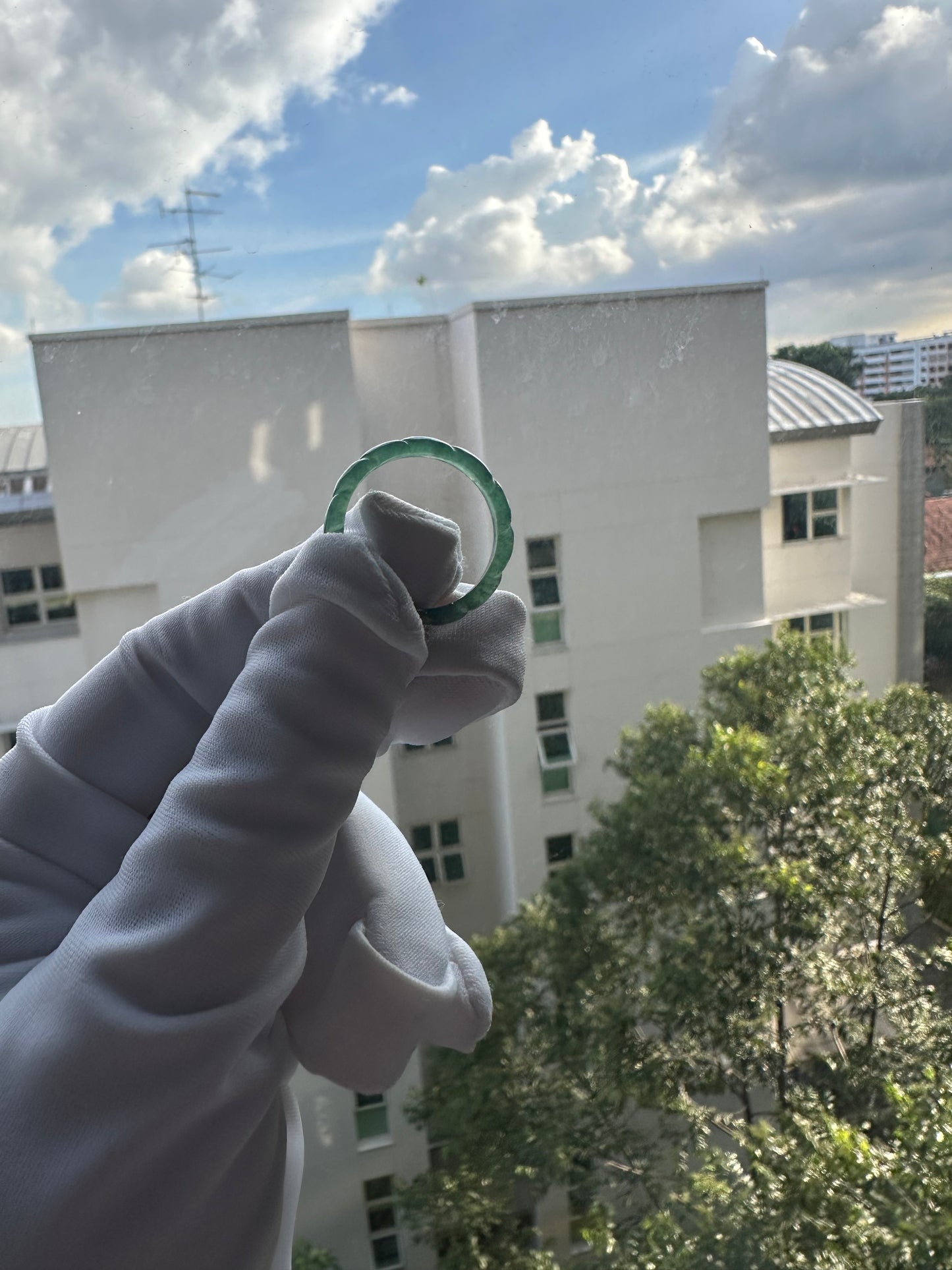 Green / Blue Jadeite Pleated Ring