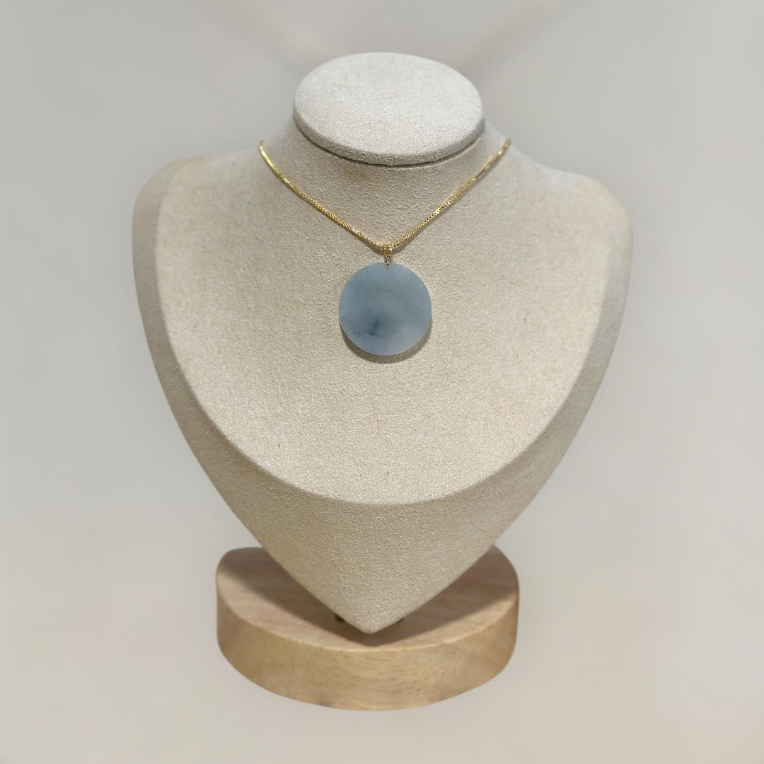 Blue Jadeite Round Pendant - 18K Gold Hook