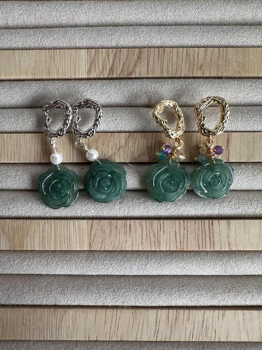 Jadeite Rose Earring Studs