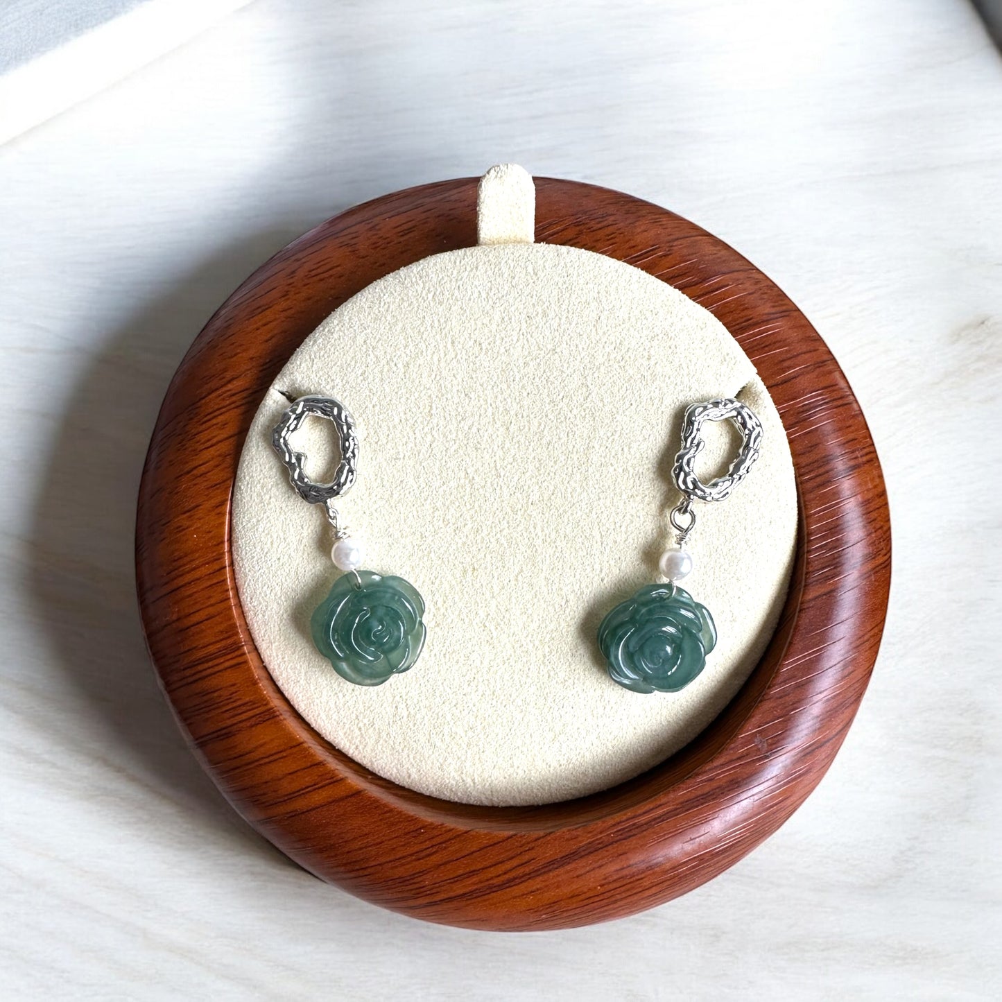 Jadeite Rose Earring Studs