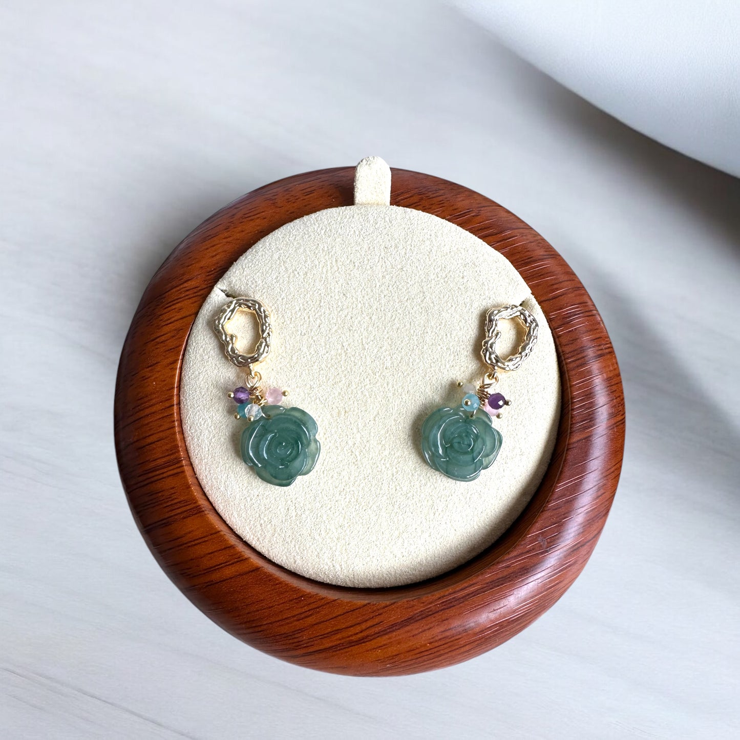 Jadeite Rose Earring Studs