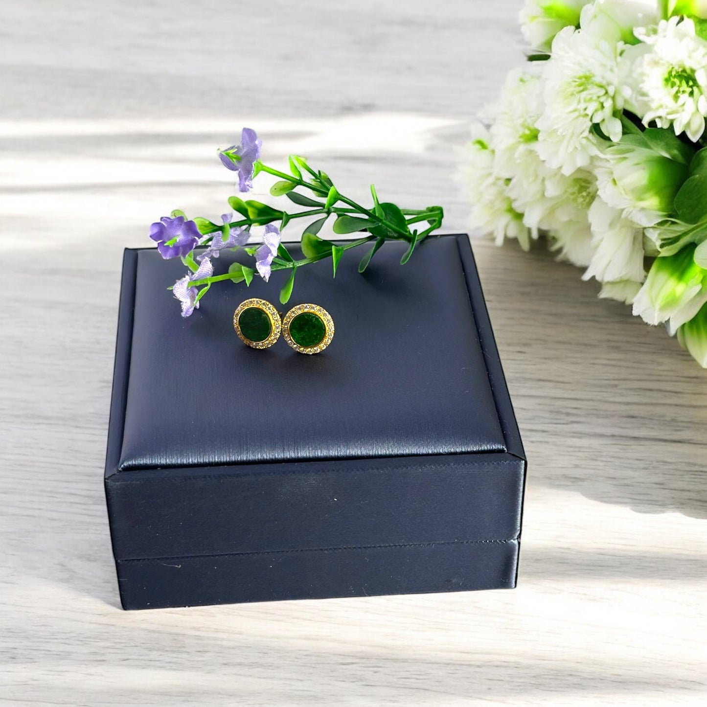 Green Round Jadeite Earring Studs