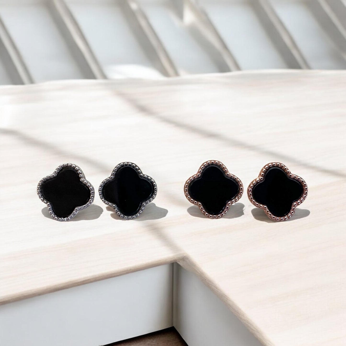 Omphacite Clover Jadeite Earring Studs