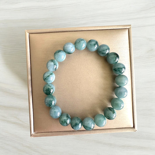 Blue Jadeite Floating Flowers Bead Bracelet