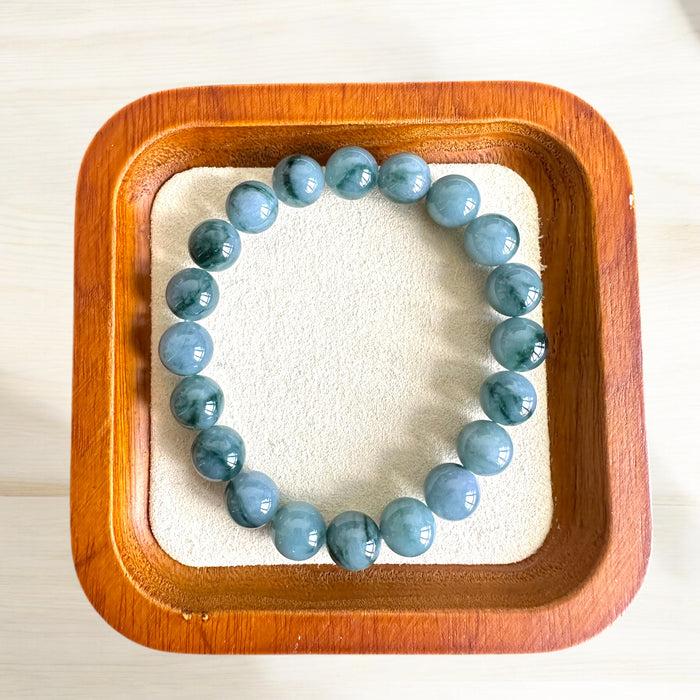 Blue Jadeite Floating Flowers Bead Bracelet