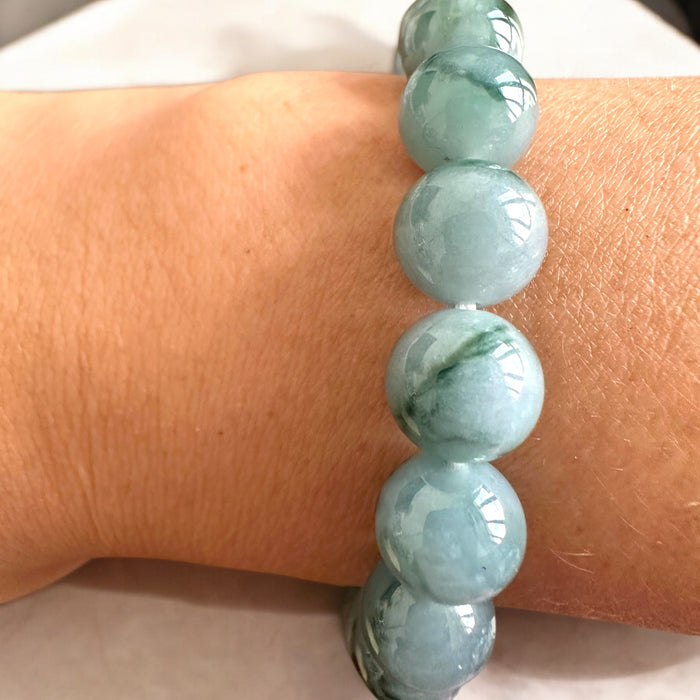 Blue Jadeite Floating Flowers Bead Bracelet