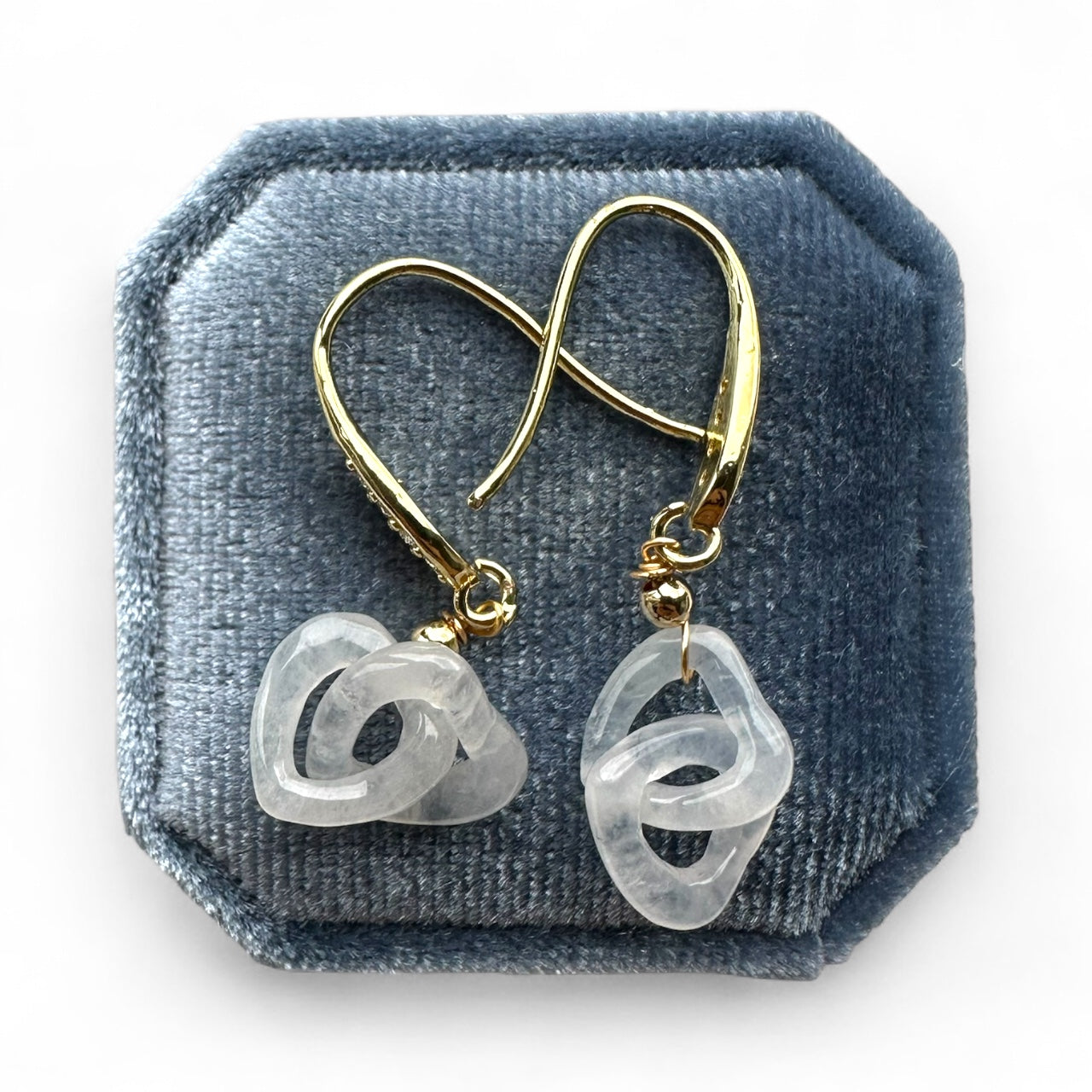 White Interlinked Jadeite Hearts Earrings