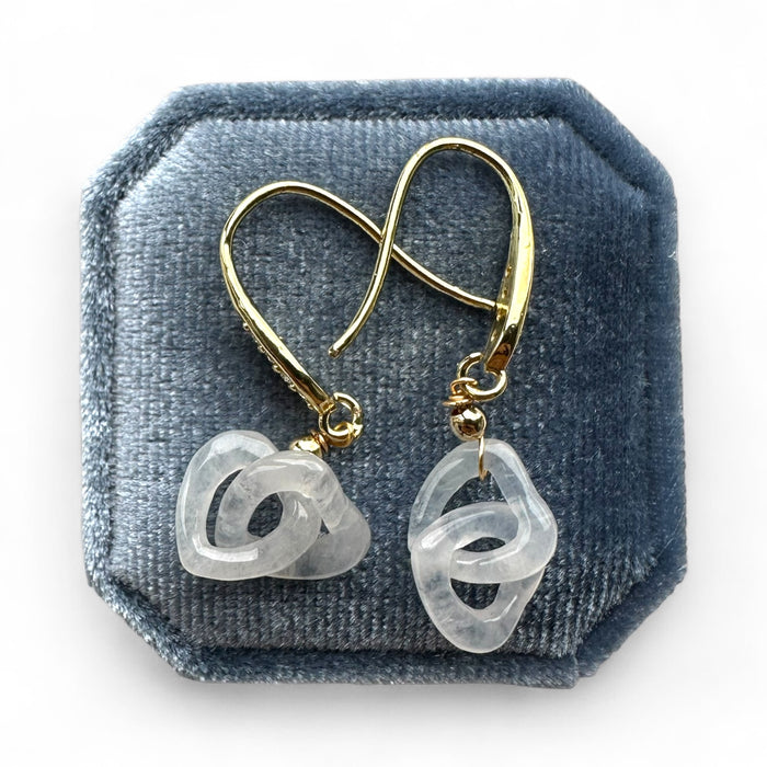 White Interlinked Jadeite Hearts Earring Hooks