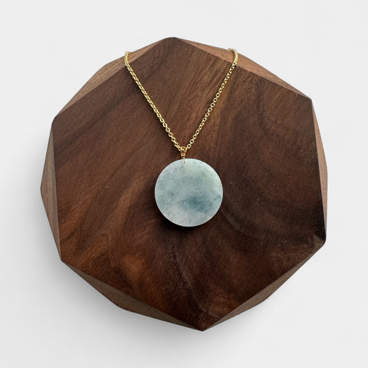 Blue Jadeite Round Pendant - 18K Gold Hook