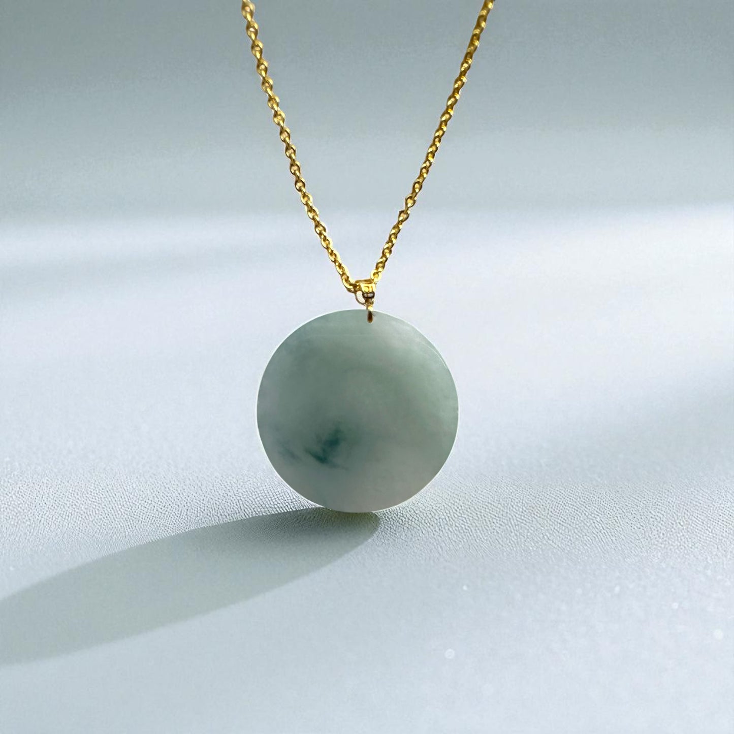 Blue Jadeite Round Pendant - 18K Gold Hook