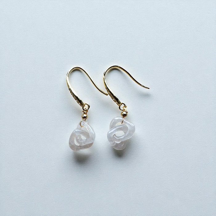 White Interlinked Jadeite Hearts Earring Hooks