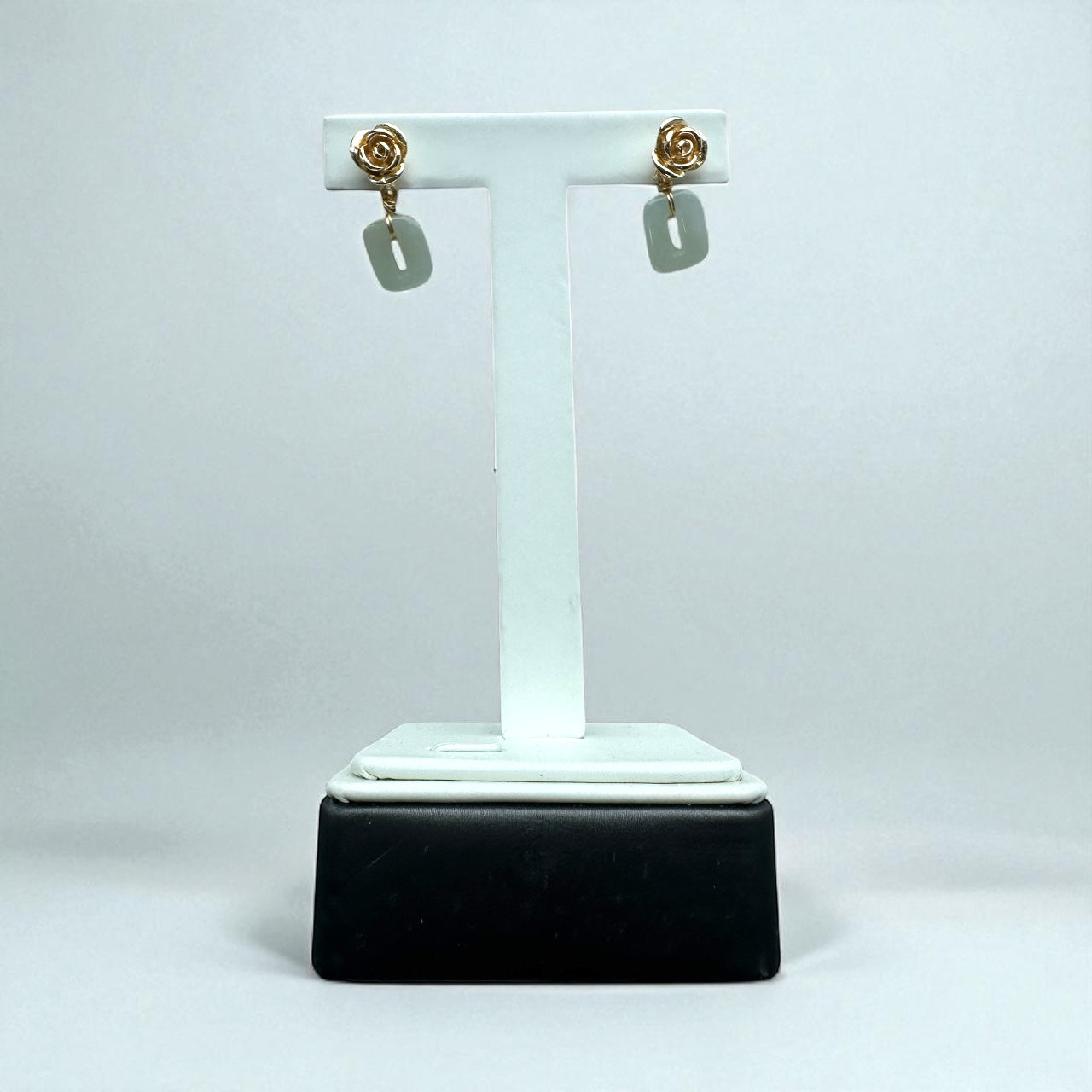 Rectangle Jadeite Rose Earring Studs