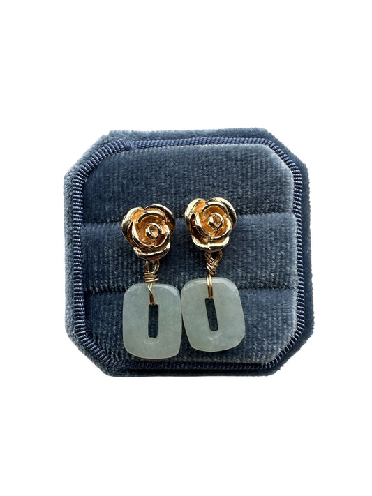 Rectangle Jadeite Rose Earring Studs