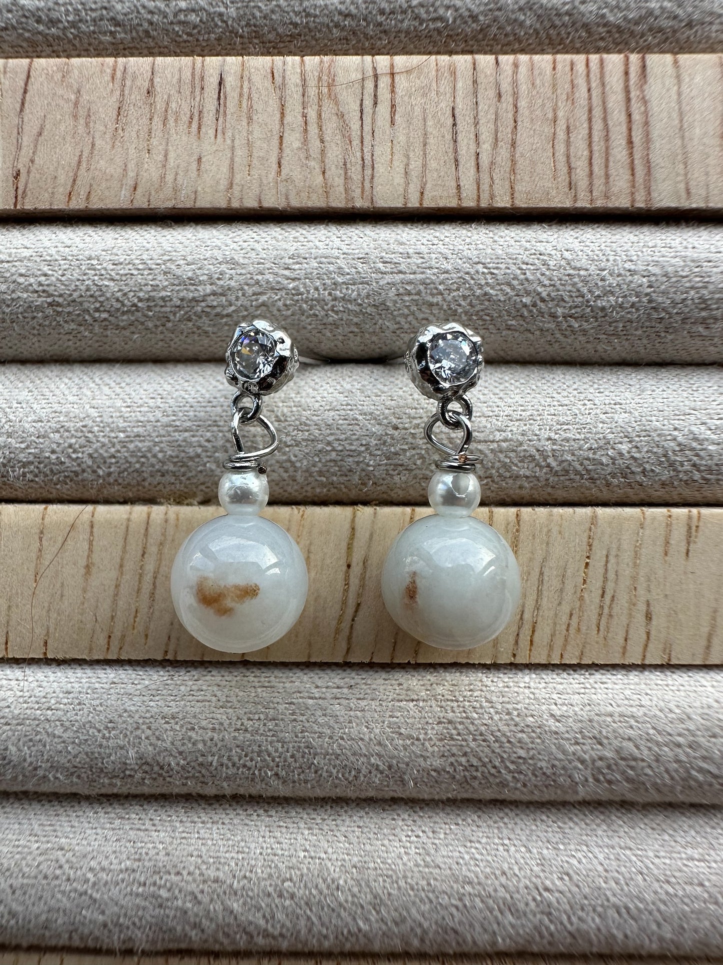 White Jadeite Ball Earring Studs