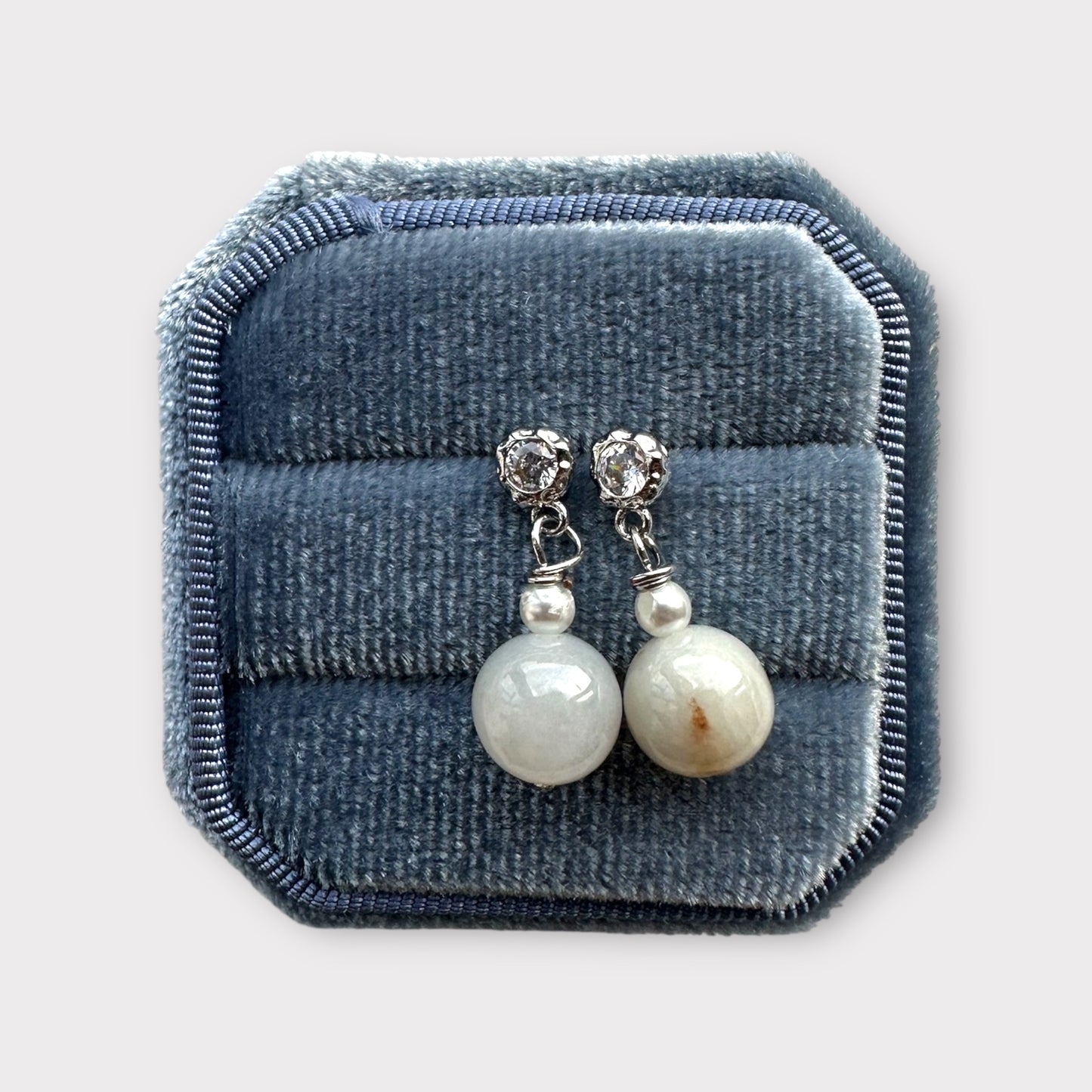 White Jadeite Ball Earring Studs