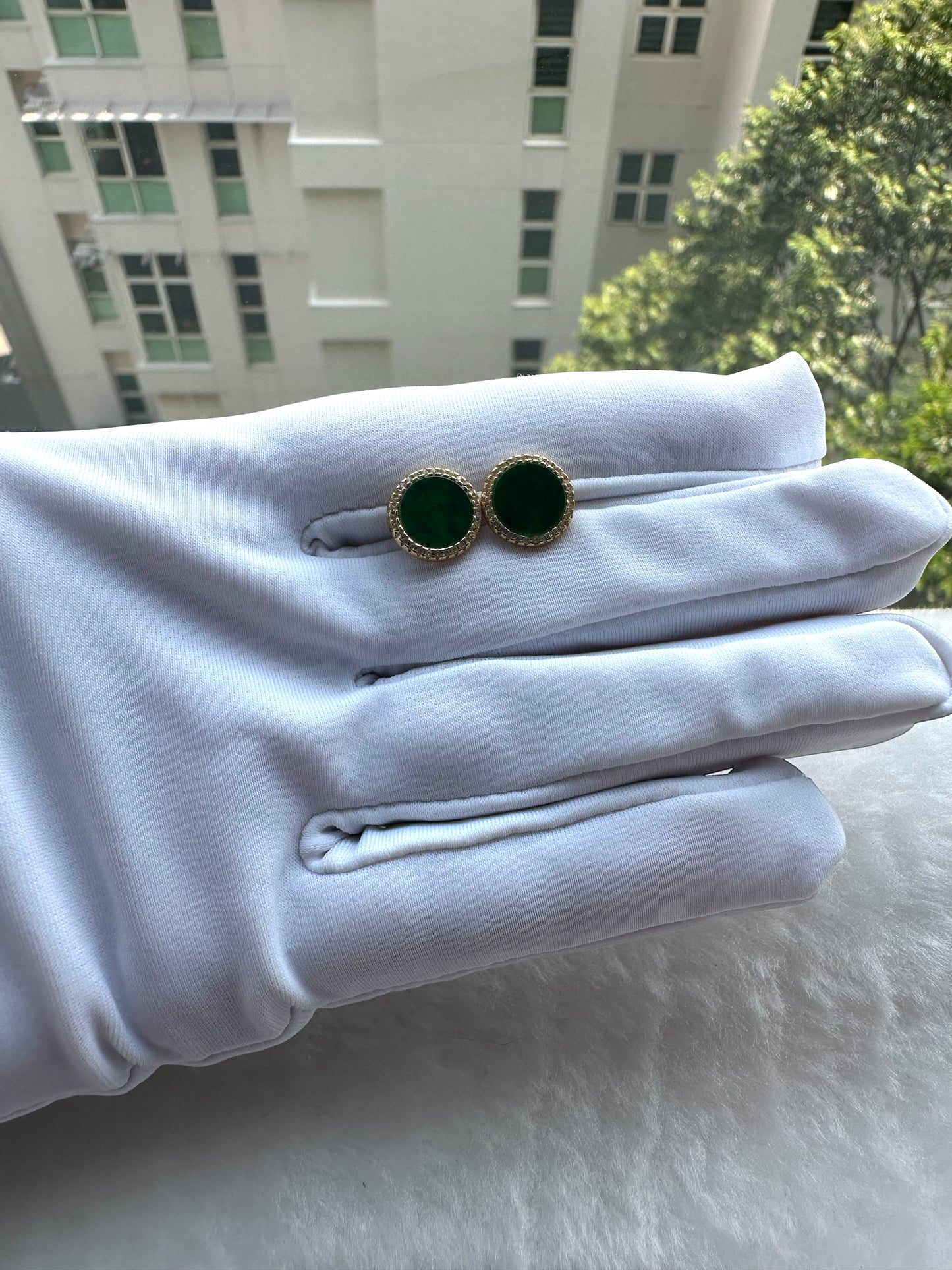 Green Round Jadeite Earring Studs