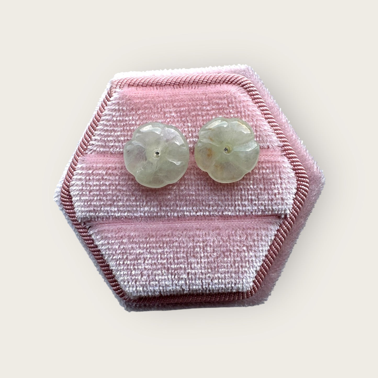 White Flower Jadeite Earring Studs