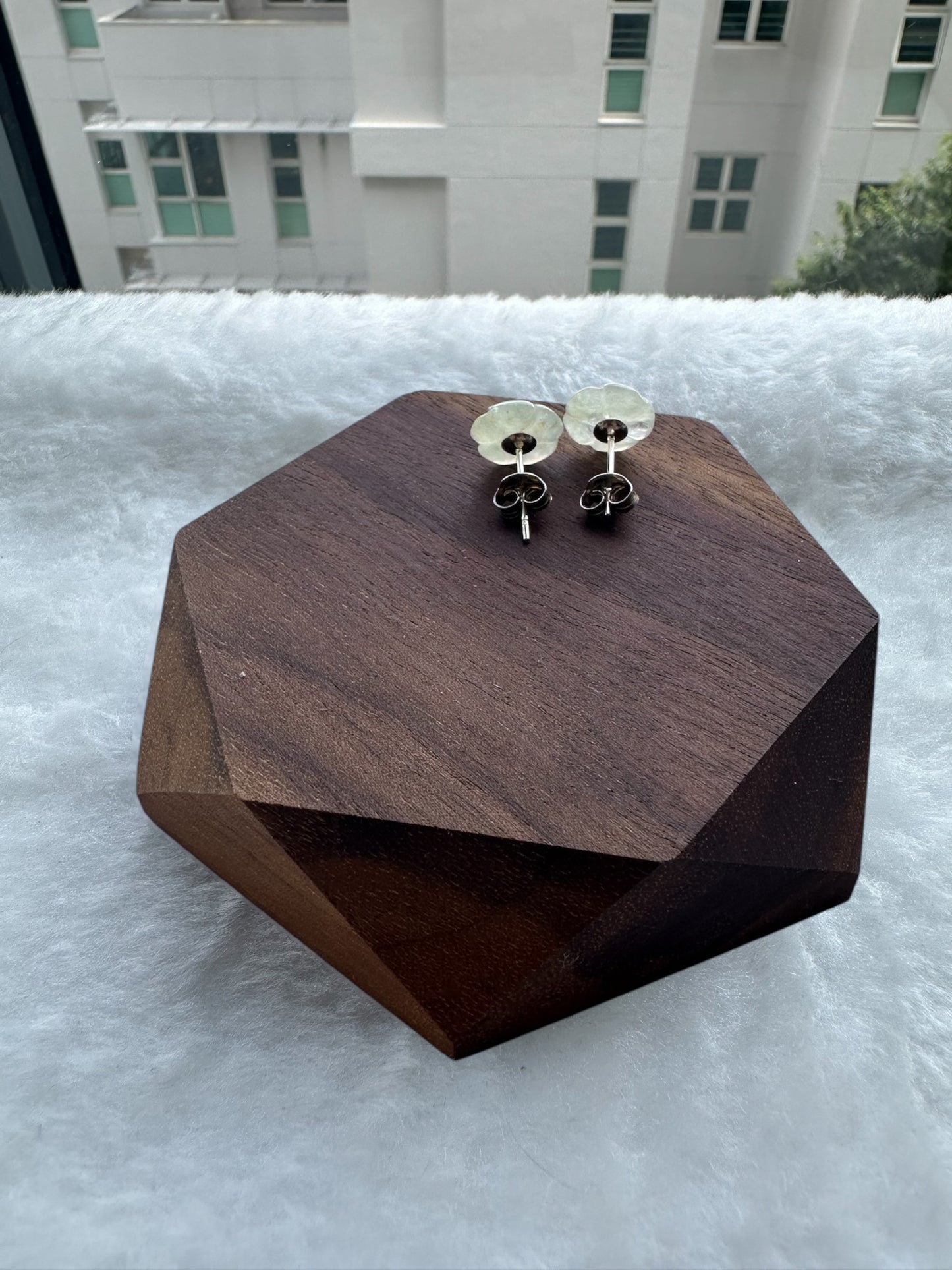 White Flower Jadeite Earring Studs