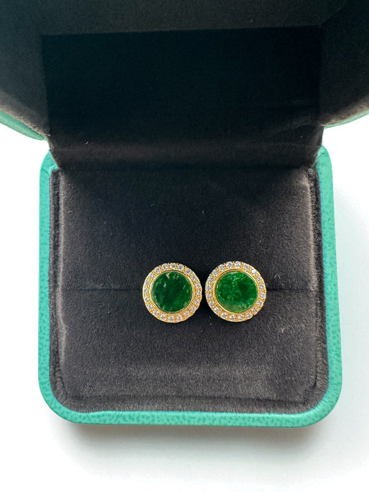Green Round Jadeite Earring Studs