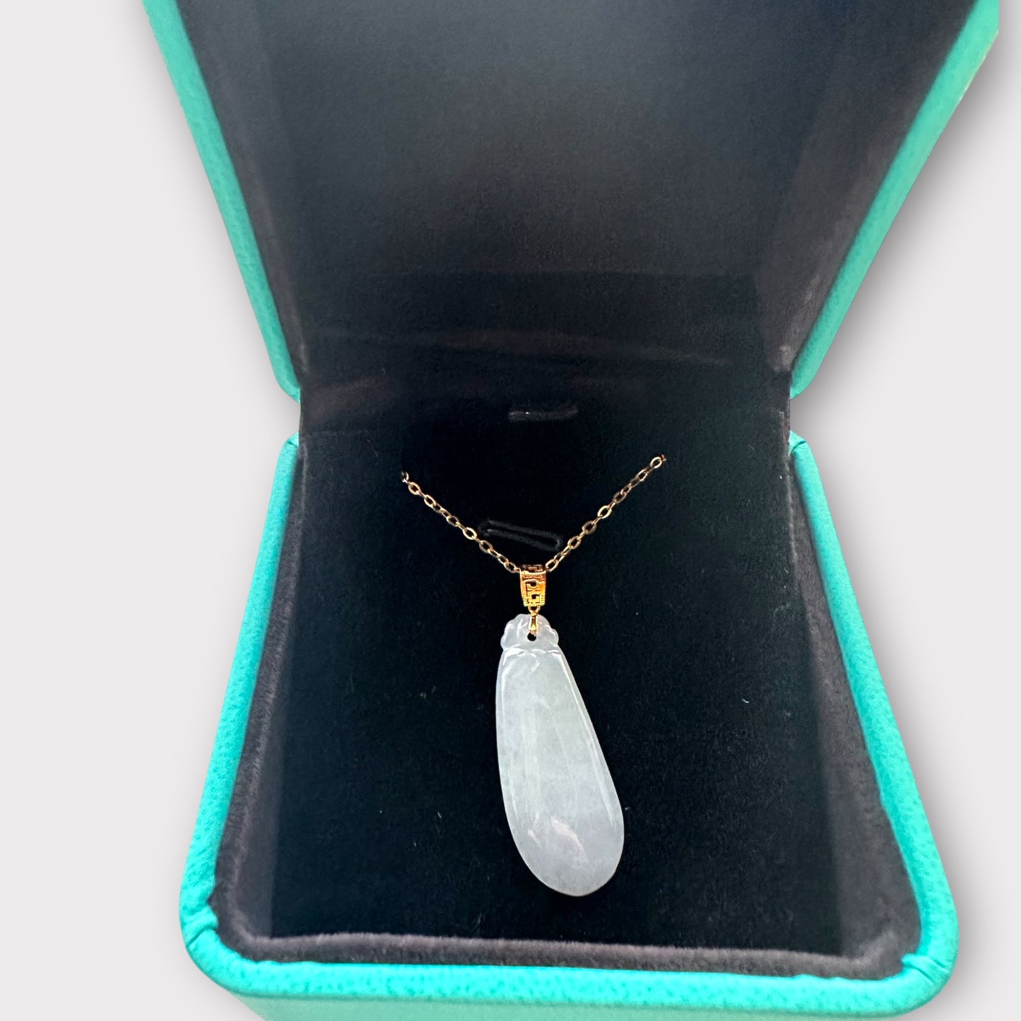 Blue Jadeite Gourd Pendant - 18K Gold Hook