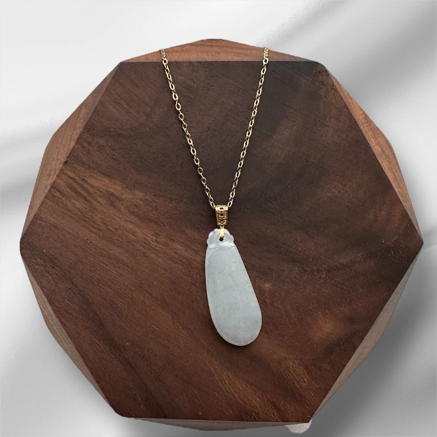 Blue Jadeite Gourd Pendant - 18K Gold Hook