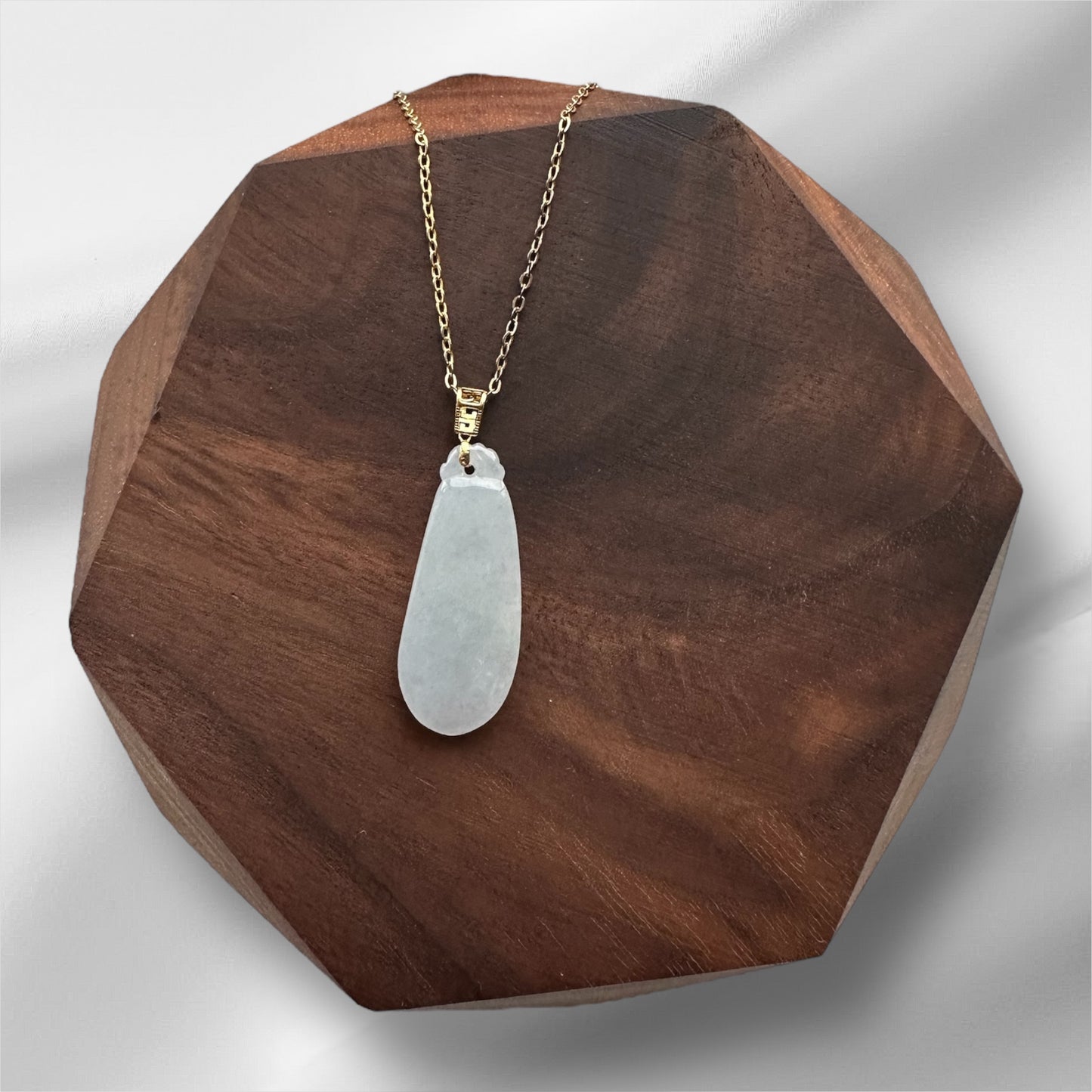 Blue Jadeite Gourd Pendant - 18K Gold Hook