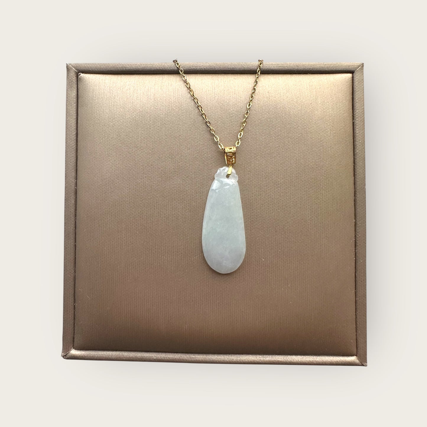 Blue Jadeite Gourd Pendant - 18K Gold Hook