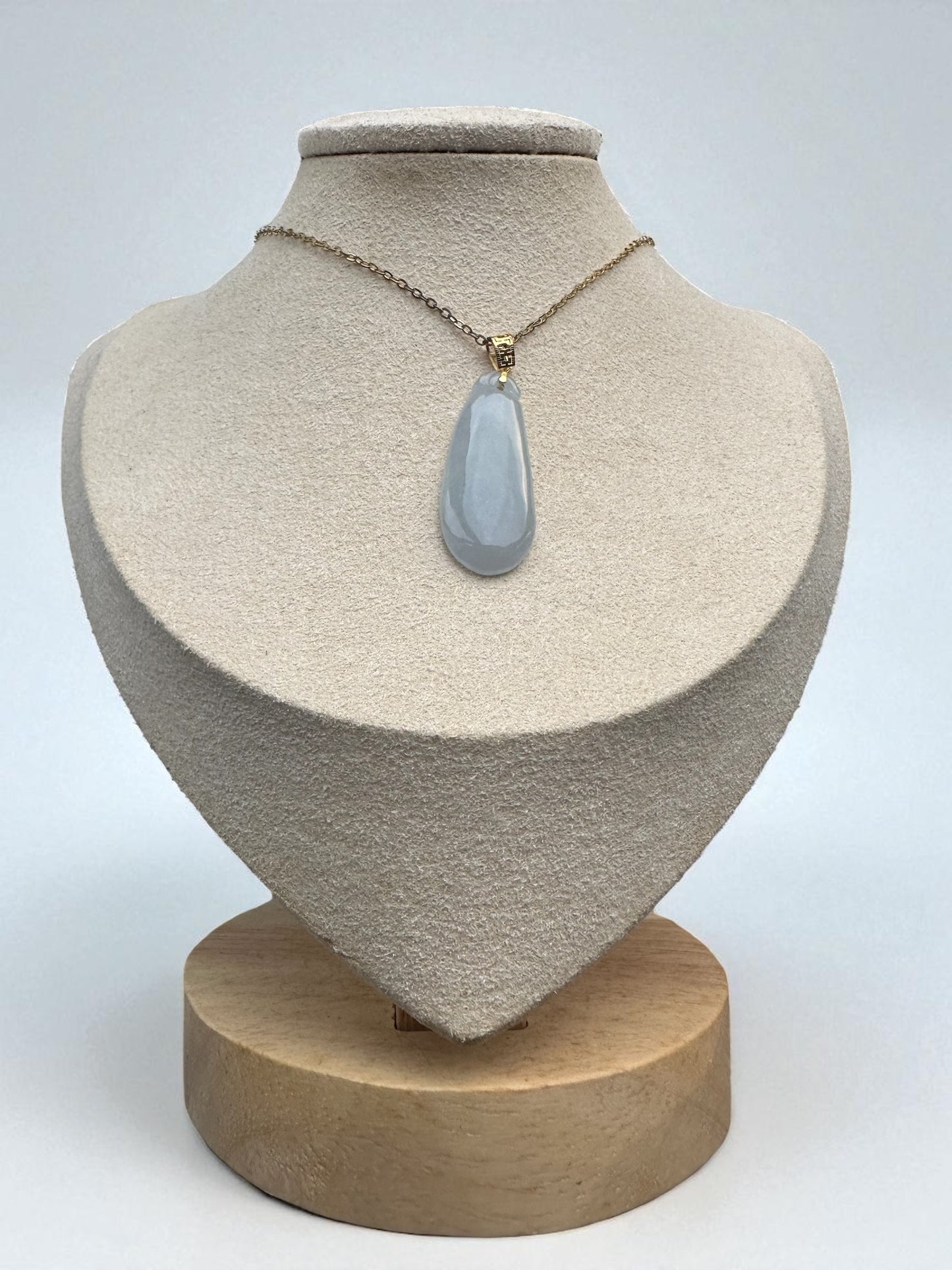 Blue Jadeite Gourd Pendant - 18K Gold Hook