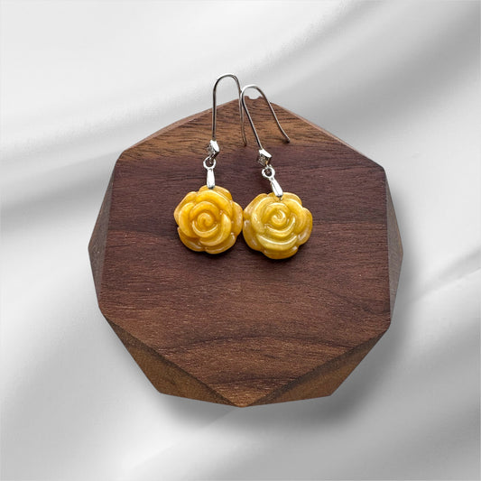 Yellow Jadeite Rose Earring Hooks