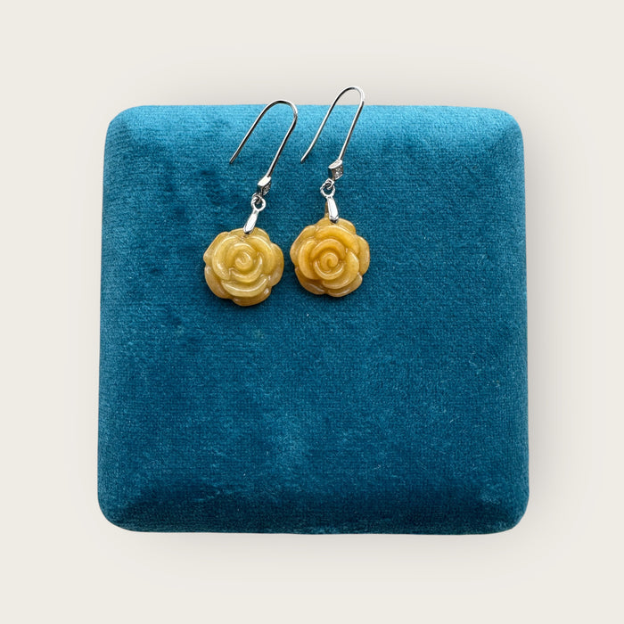Yellow Jadeite Rose Earring Hooks