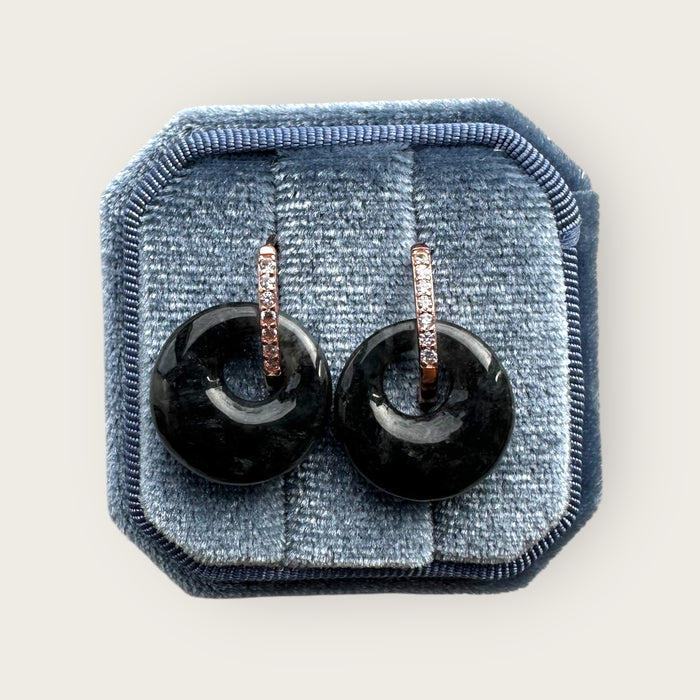 Black Jadeite (Wuji) Princess Cut Huggies