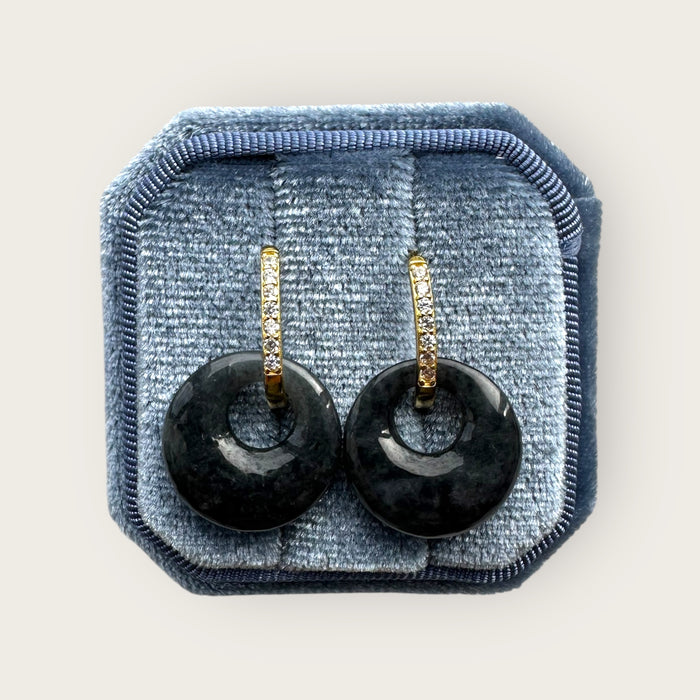 Black Jadeite (Wuji) Princess Cut Huggies