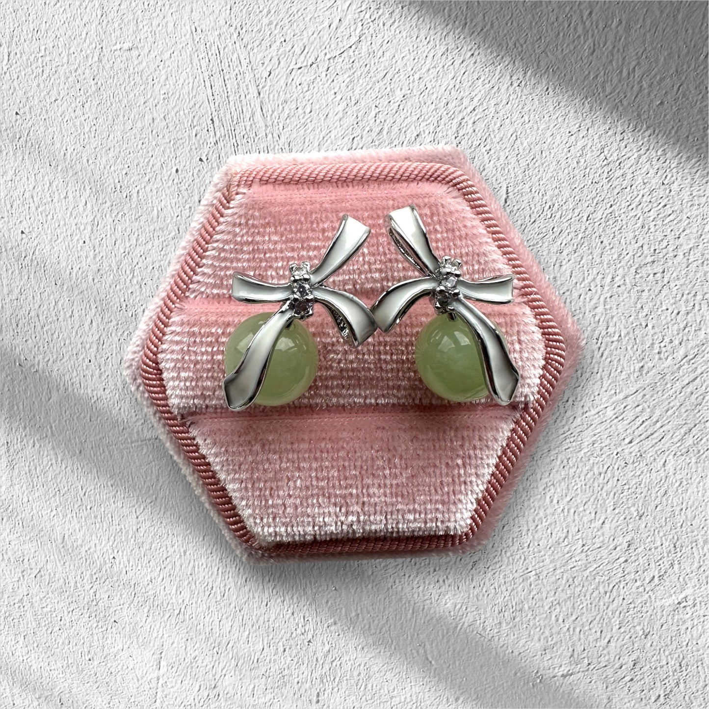 White Ribbon Jadeite Earring Studs